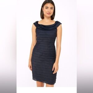 Adrianna Papell navy layered ruffle Iridescent Formal dress cocktail fall party